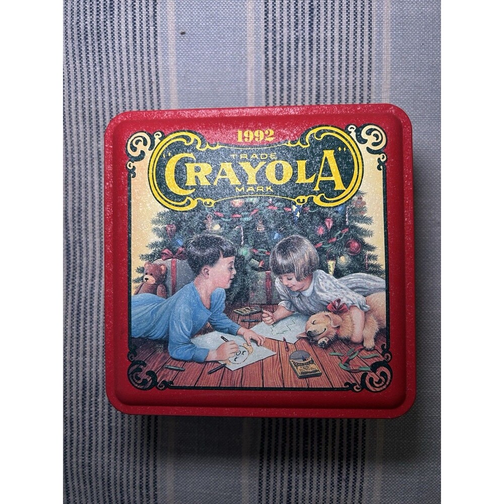 VINTAGE EXCELLENT CONDITION 1992 Crayola Christmas Tin With Crayons, Ornament